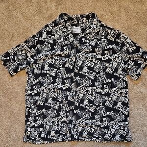 Men's Black and White Text Print Casual Shirt